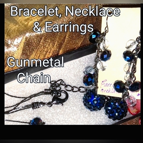 Blue Beaded Sparkly Earrings, Bracelet & Necklace - Picture 5 of 16